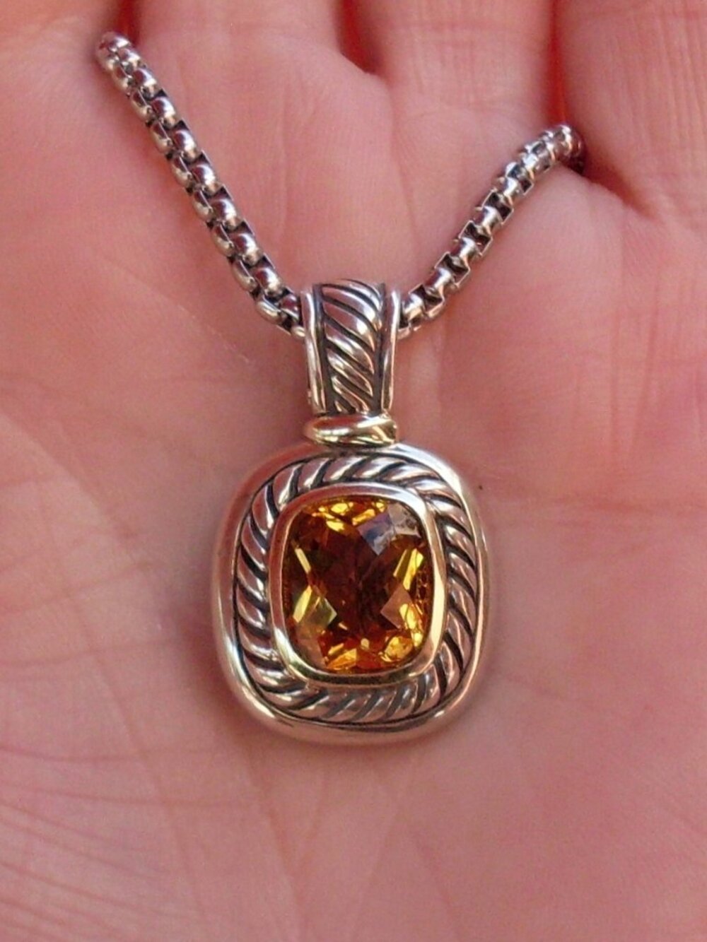 Retired David Yurman Albion Orange Citrine Enhancer Pendant w/Chain 14K/925